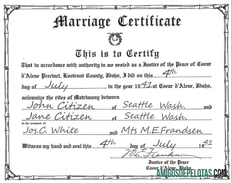 Em branco modelo de certidão de casamento dos EUA Idaho em formato PSD